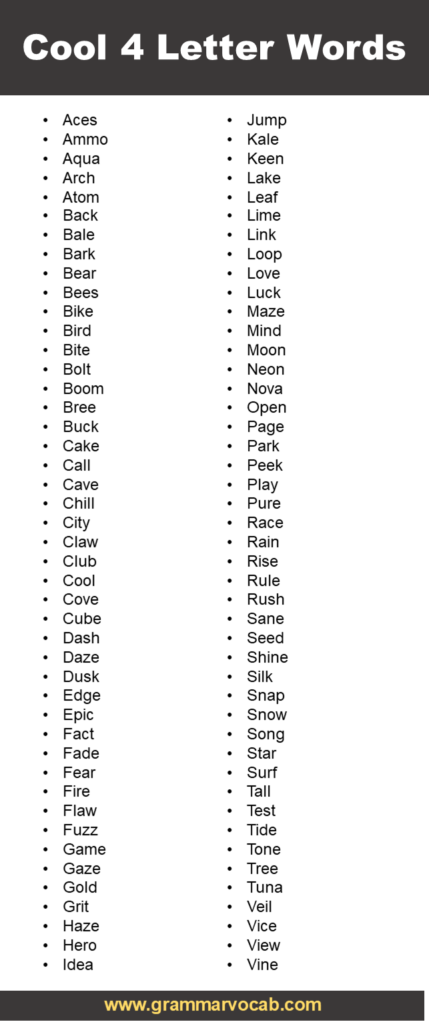 Common 4-Letter Words In English - GrammarVocab