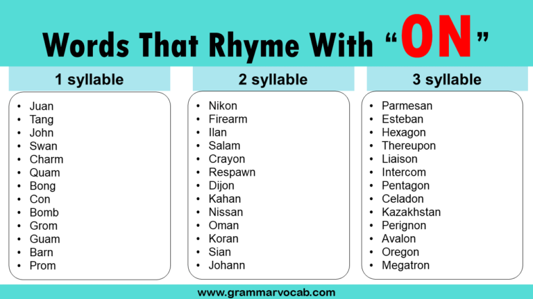 Words That Rhyme With On GrammarVocab