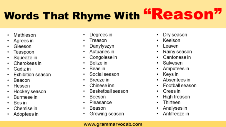 Words That Rhyme With Reason - GrammarVocab