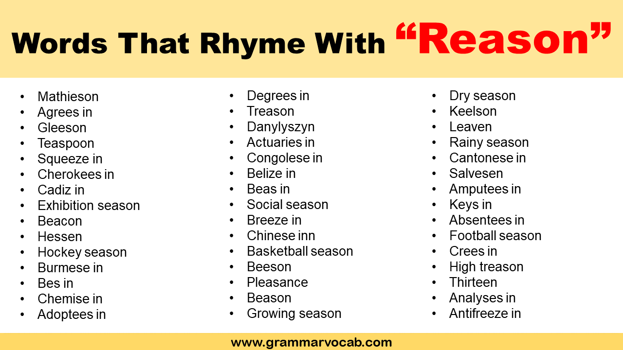 Words That Rhyme With Reason GrammarVocab