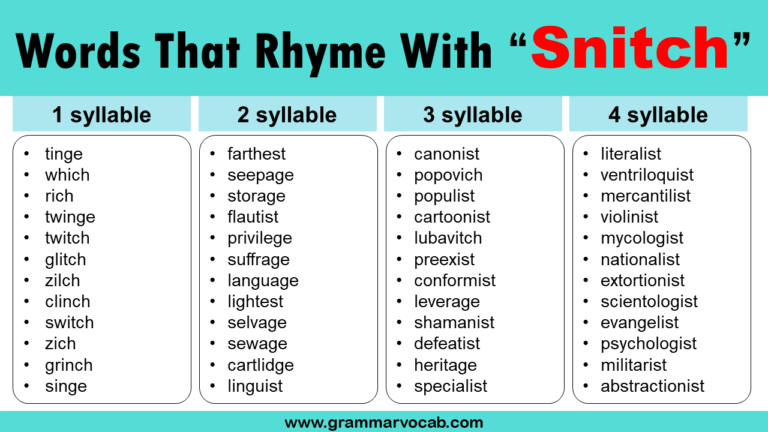 Words That Rhyme With Snitch - GrammarVocab