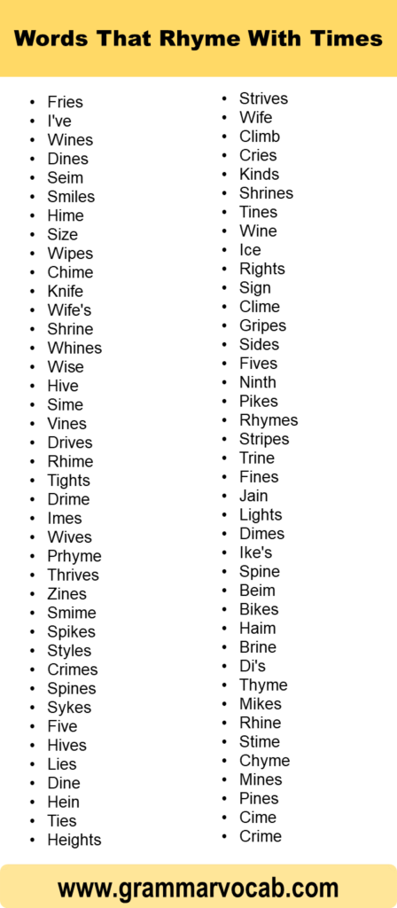 Words That Rhyme With Times - GrammarVocab