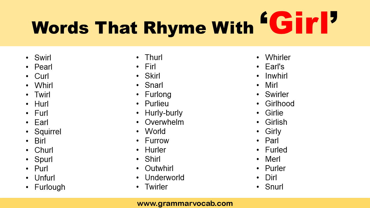 Words That Rhyme With Girl GrammarVocab