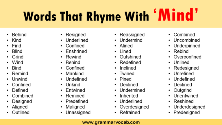 Words That Rhyme With Mind - GrammarVocab