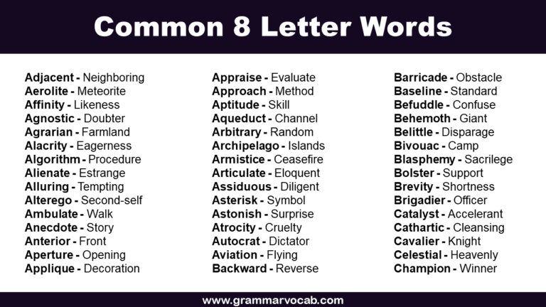 Common 8 Letter Words In English With Meaning - GrammarVocab