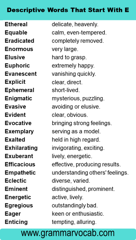 Adjectives: E Words to Describe Someone - GrammarVocab