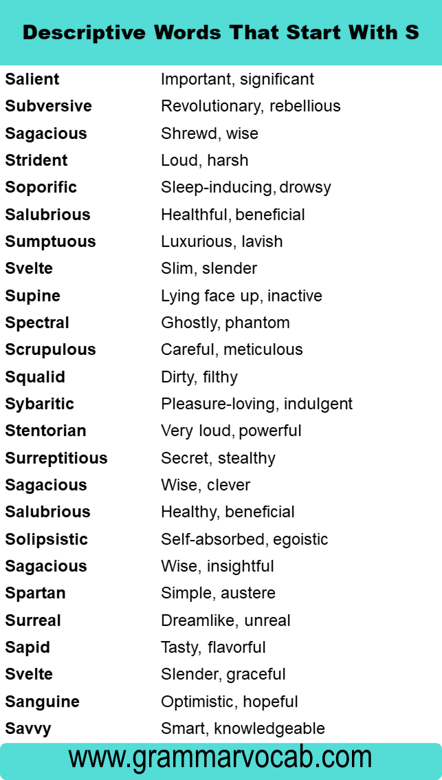 Descriptive Words That Start With S