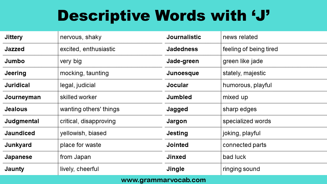 Adjectives: J Words to Describe Someone - GrammarVocab