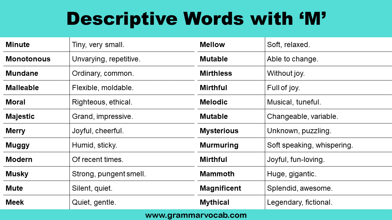 Adjectives M Words To Describe Someone GrammarVocab