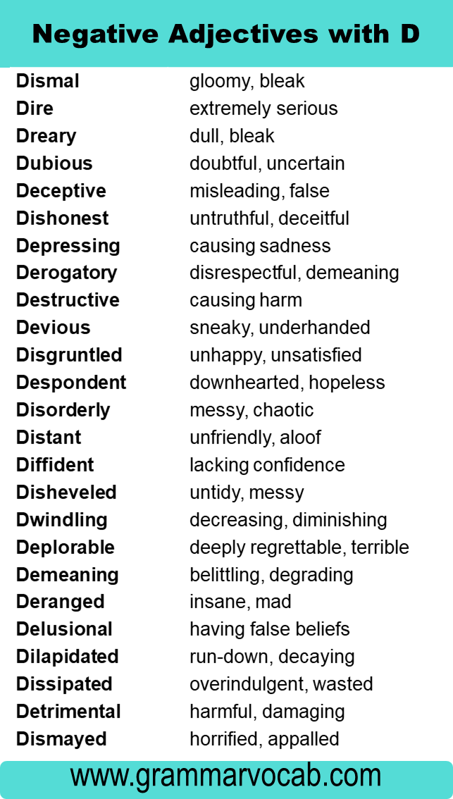 Negative Adjectives That Start with D