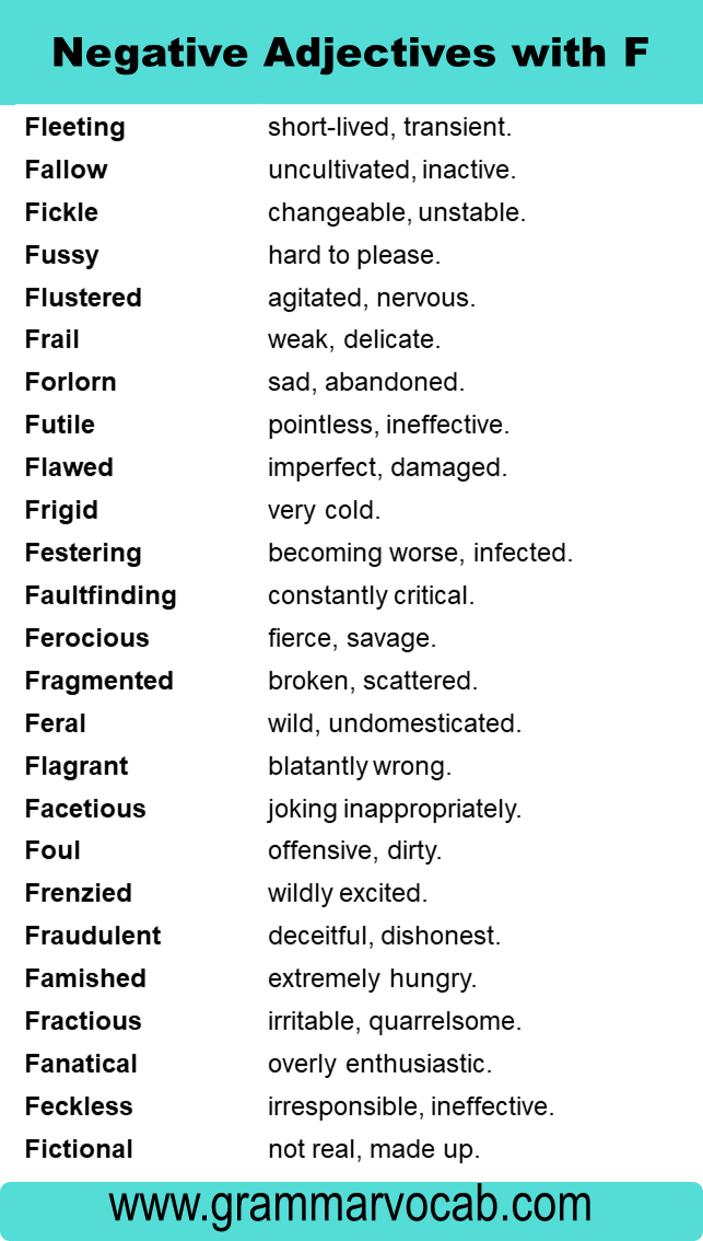 Negative Adjectives That Start with F