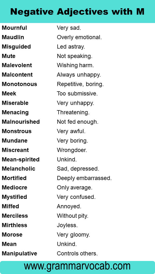 Negative Adjectives That Start with M