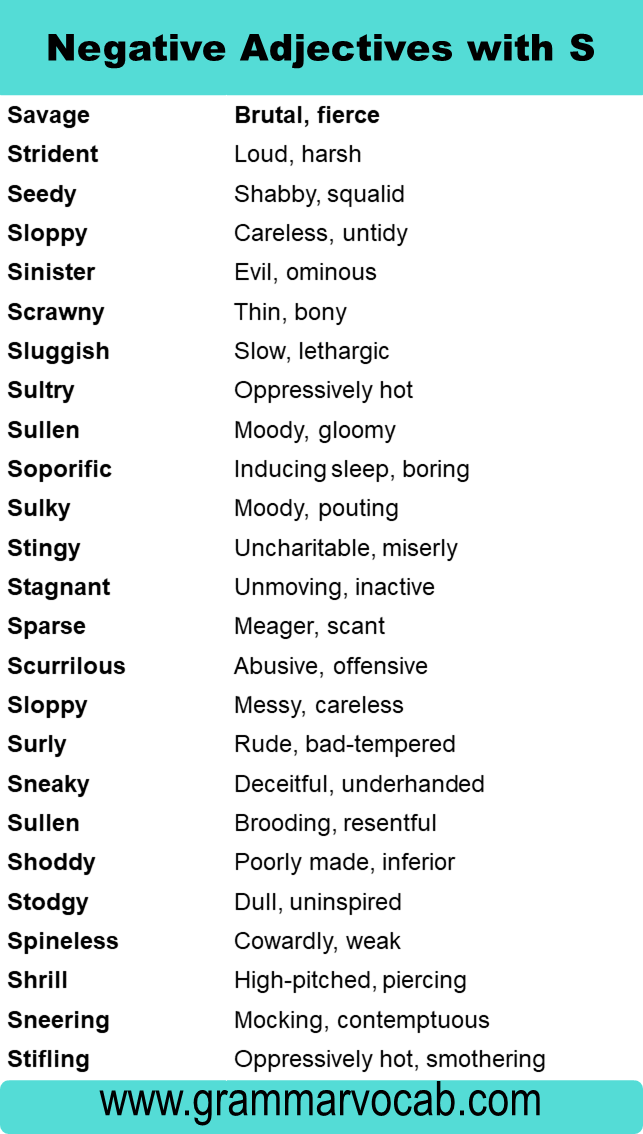 Negative Adjectives That Start with S