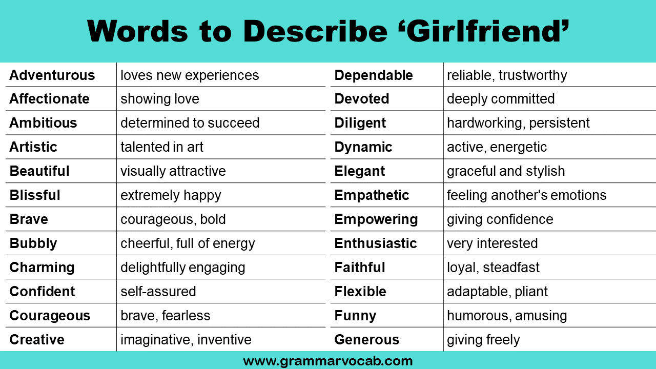 Adjectives Words To Describe Your Girlfriend GrammarVocab