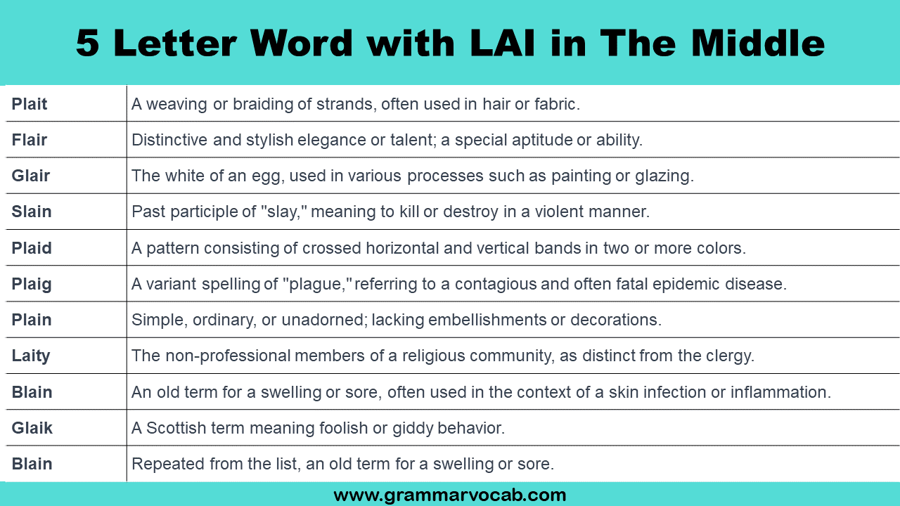 5 letter word with lai in any position