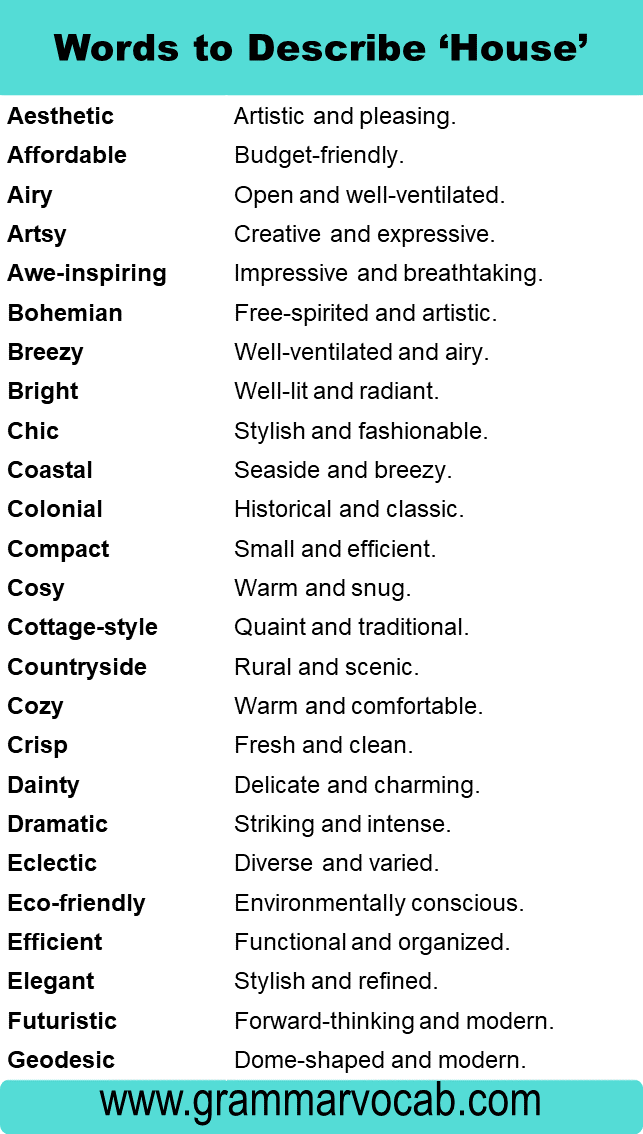 Adjectives For House