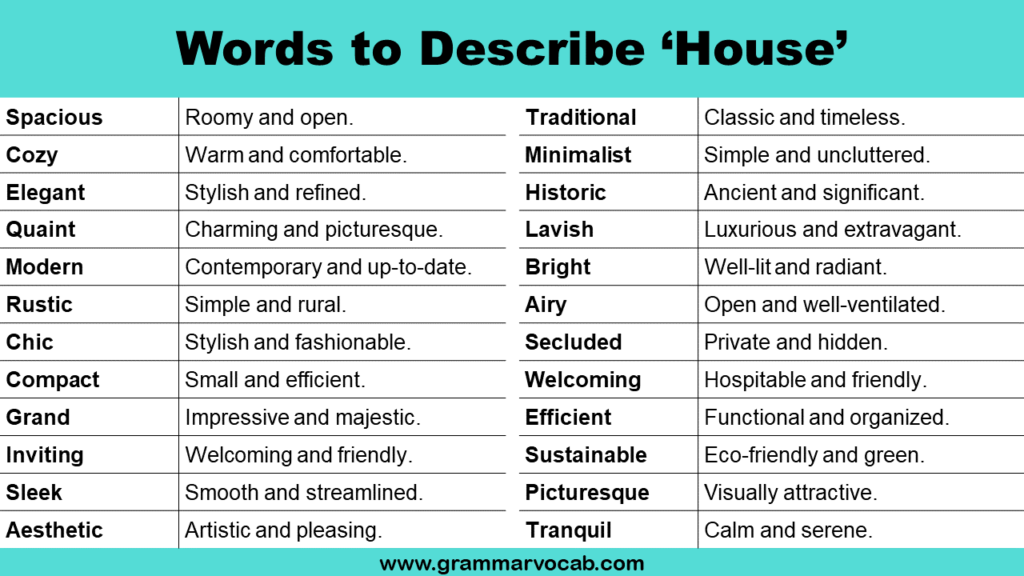 Words To Describe a House