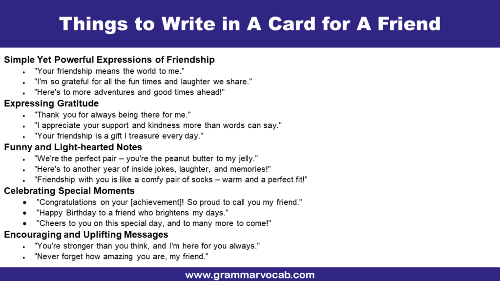 Nice Things To Write In A Card For A Friend GrammarVocab