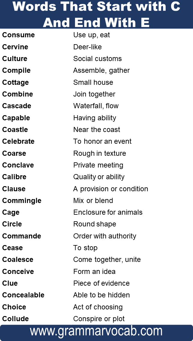 Words That Start With C And End With E