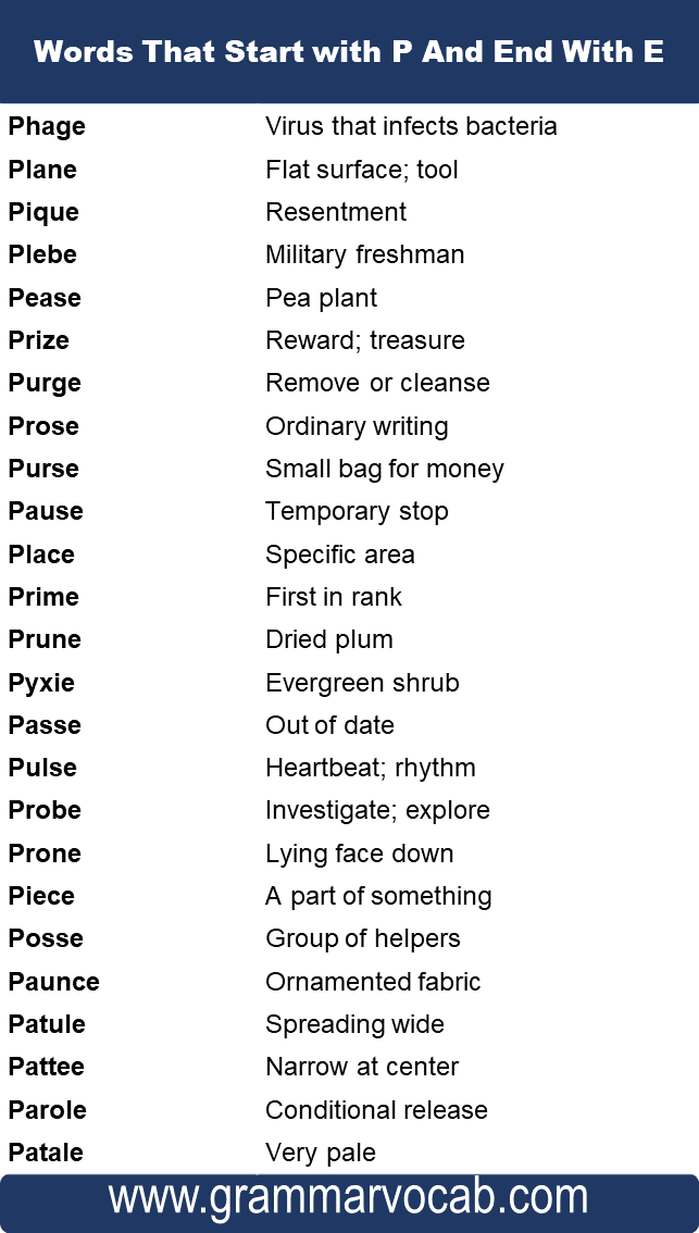 Words That Start with P And End With E