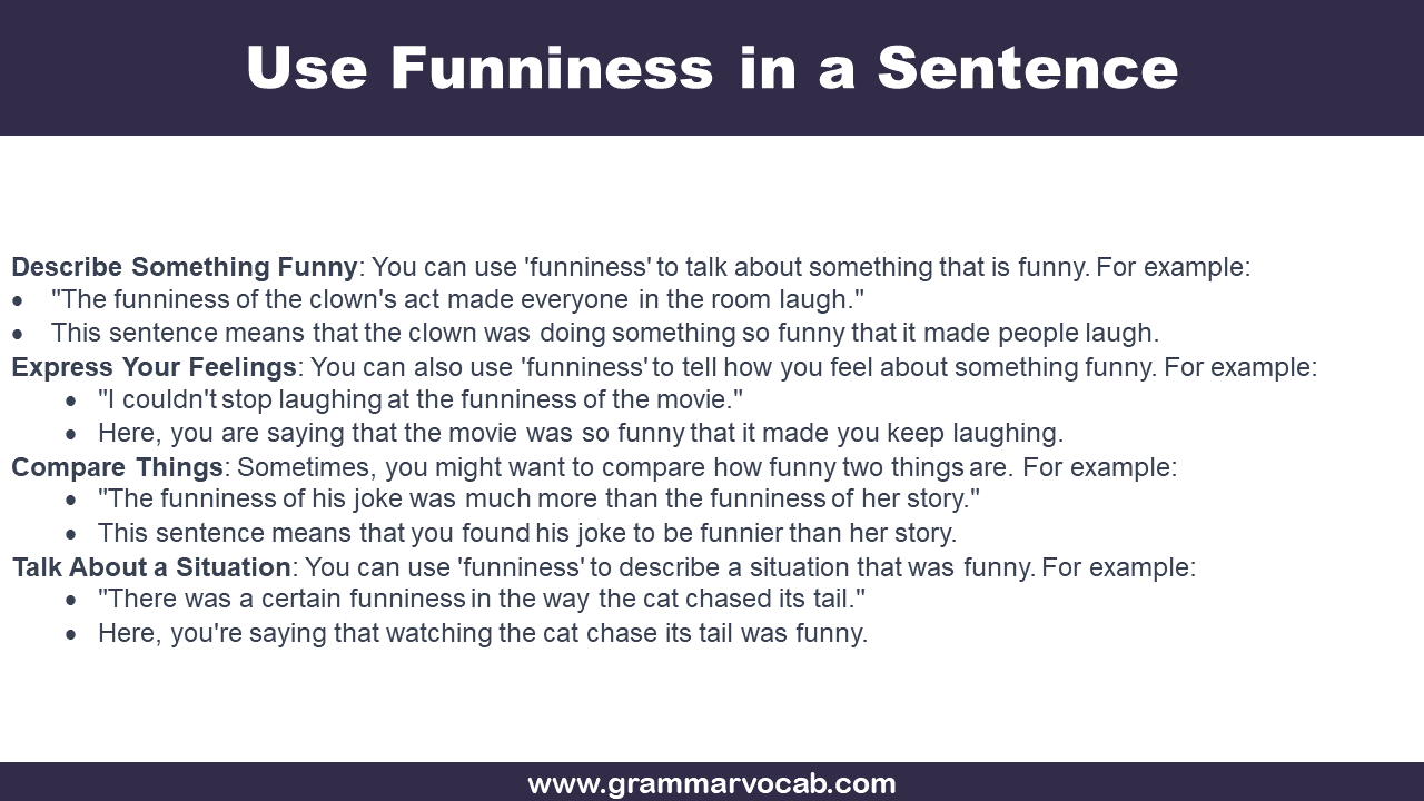 How to Use Funniness in a Sentence - GrammarVocab