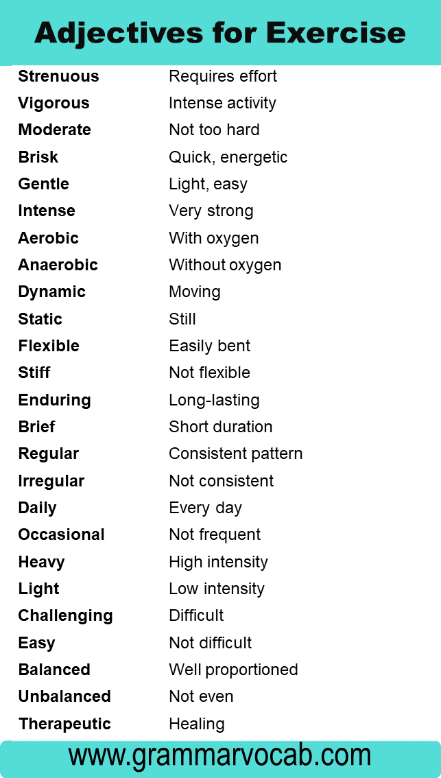 Adjectives for Exercise