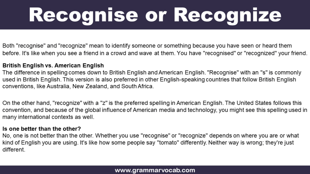Recognise or Recognize