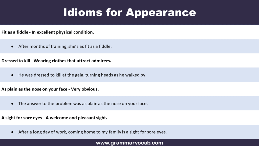 Idioms for Appearance