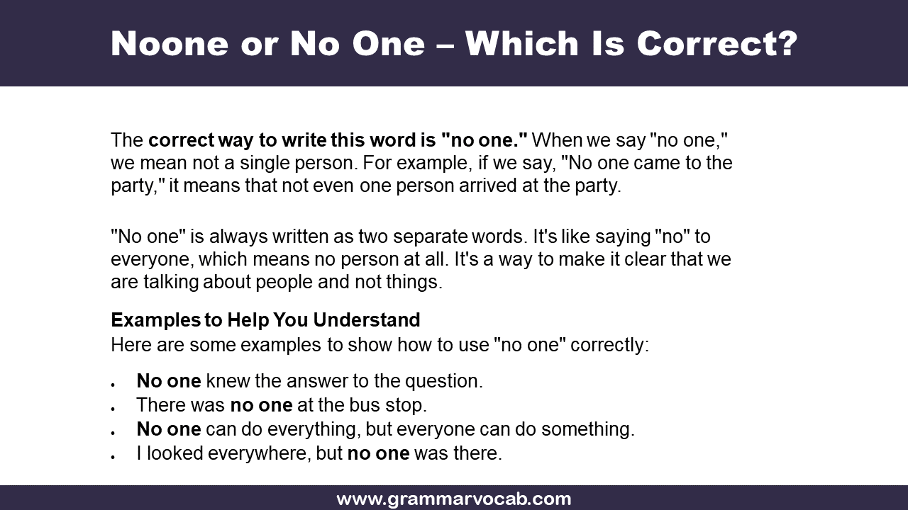 Noone or No One – Which Is Correct? - GrammarVocab