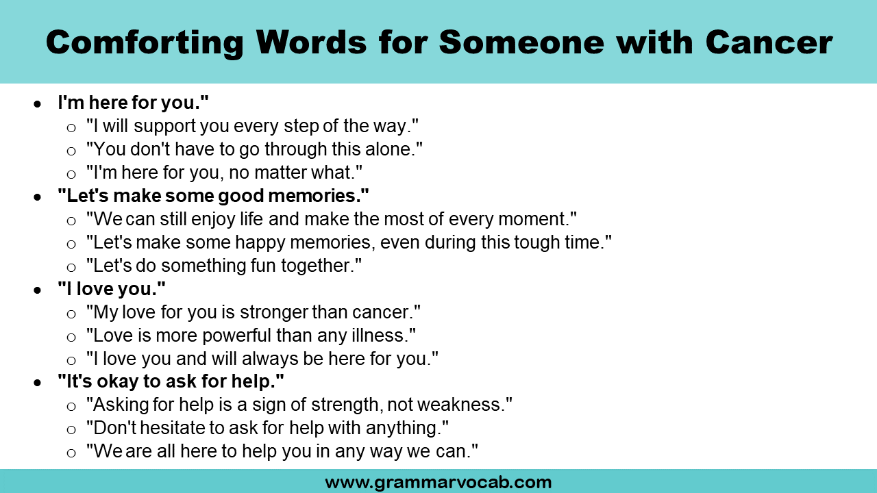Comforting words for someone with cancer grammarvocab
